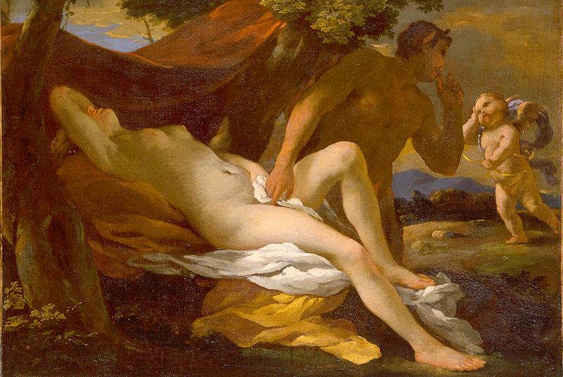 Nicolas Poussin Jupiter and Antiope or Venus and Satyr Norge oil painting art